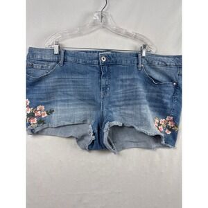 Torrid Denim Shorts Women 24 Blue Excellent Floral Embroidered Raw Hem 11180499